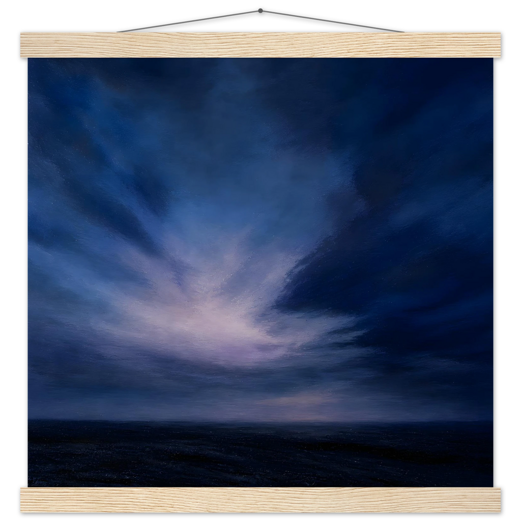 Blue Hour Field: night, horizon and deep blue. Museum-quality fine art poster.