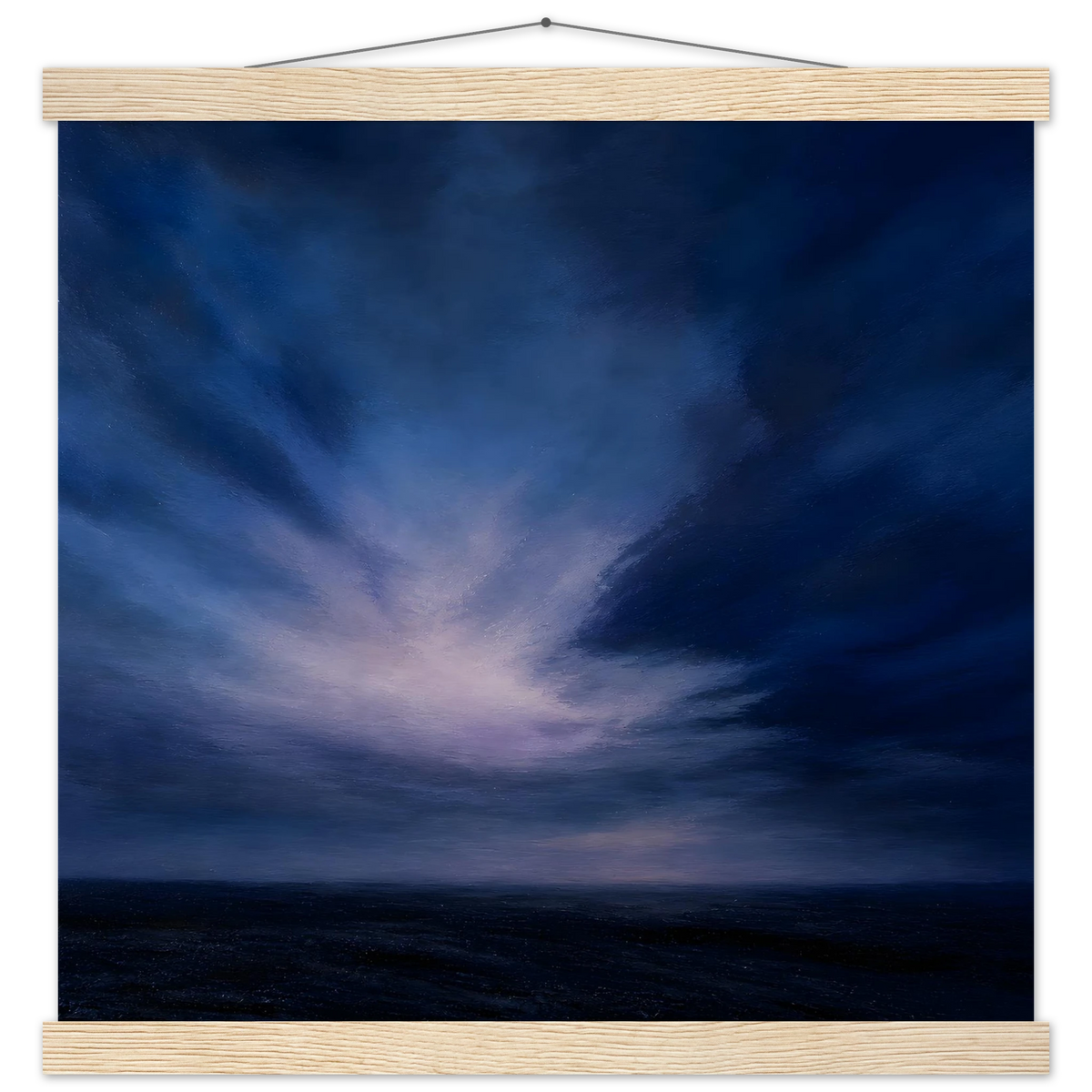 Blue Hour Field: night, horizon and deep blue. Museum-quality fine art poster.