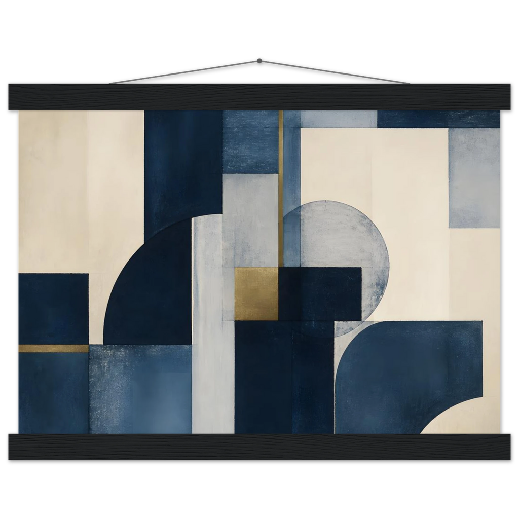 Blue Architecture: geometric abstract, blue and cream. Fine art poster.