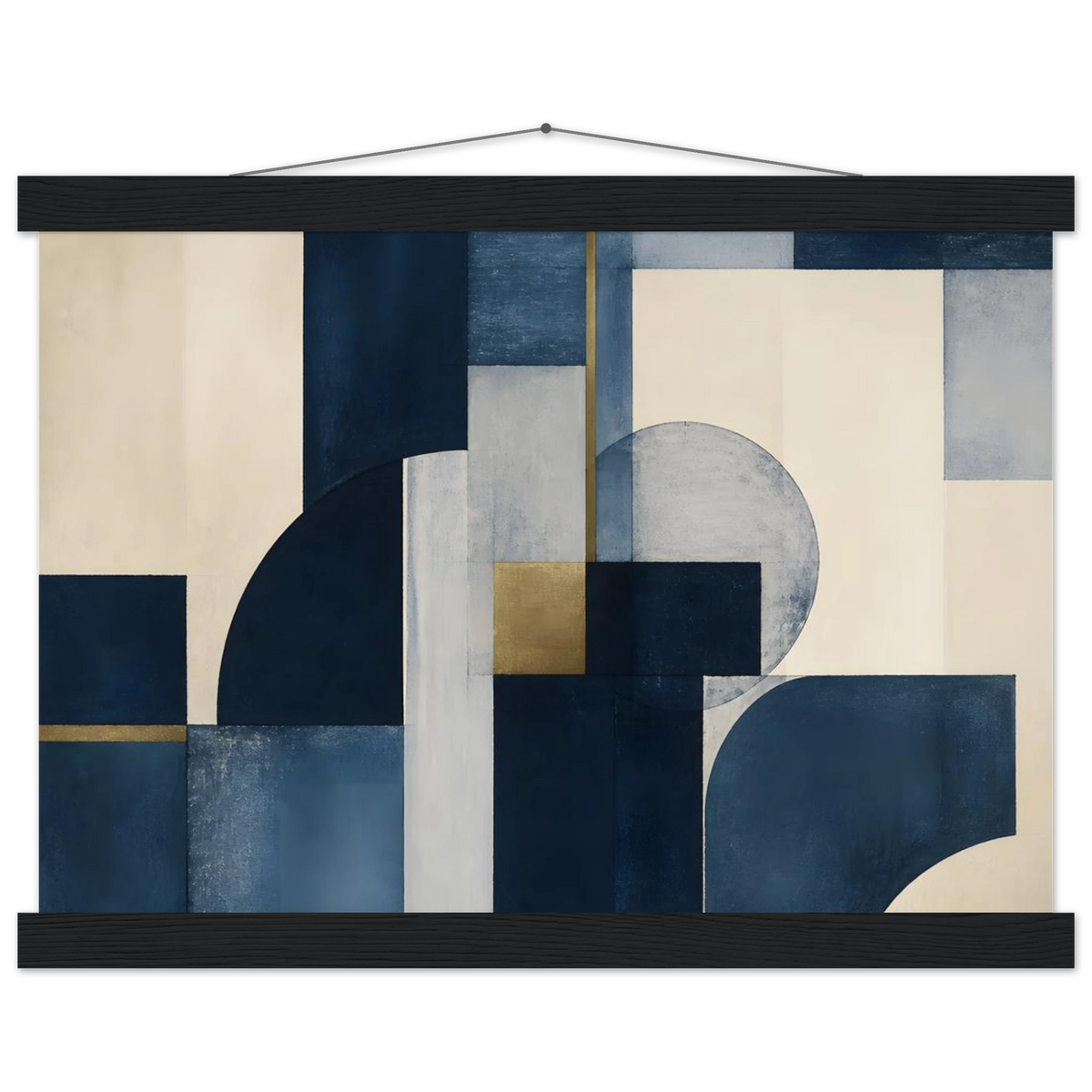 Blue Architecture: geometric abstract, blue and cream. Fine art poster.