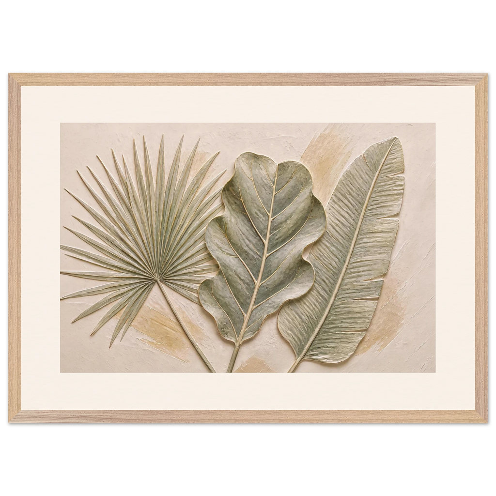 Three Leaves, botanical and nature. Archival framed fine art print shown framed.