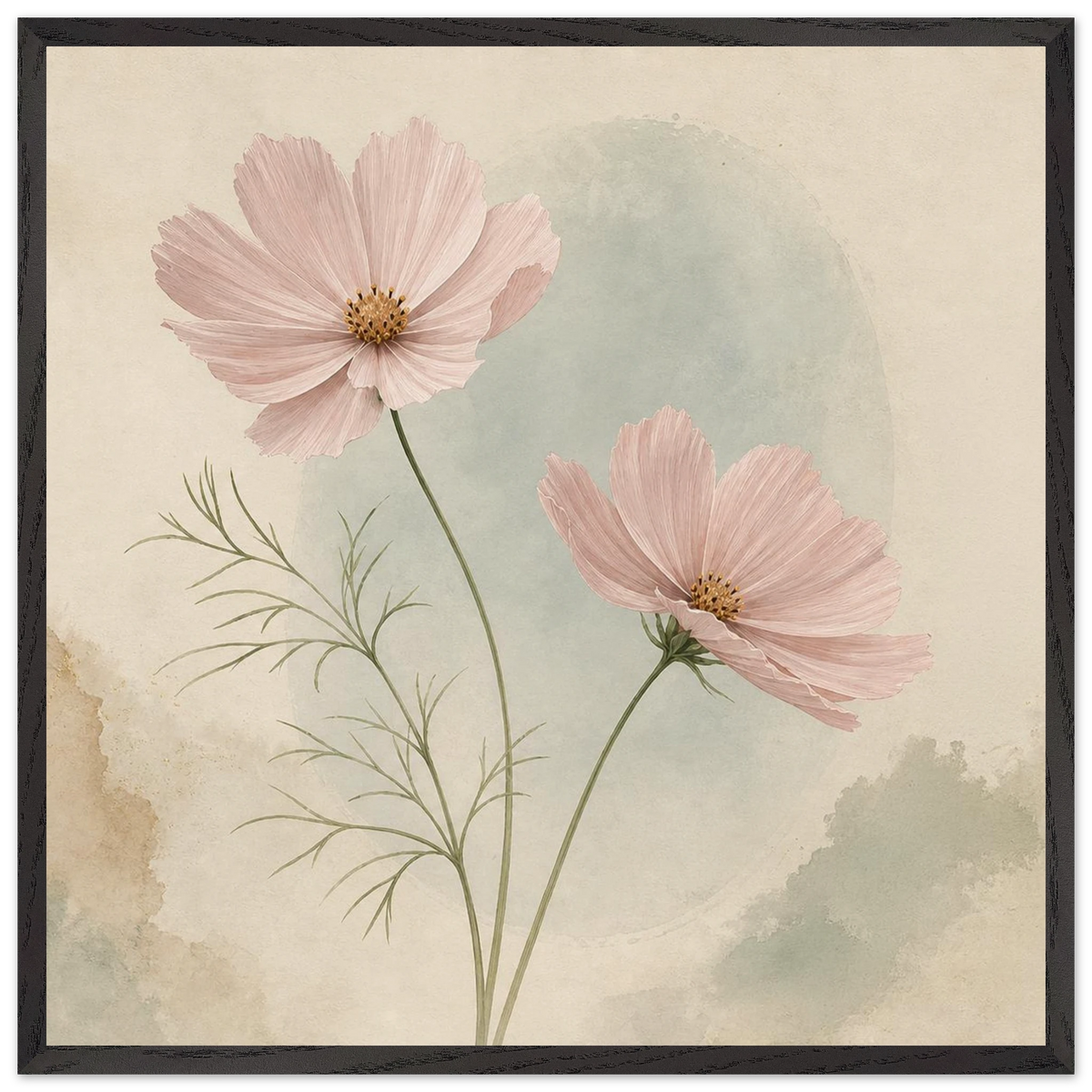 Cosmos Unison: flowers, blush and celadon. Framed fine art print by The Light Stays.