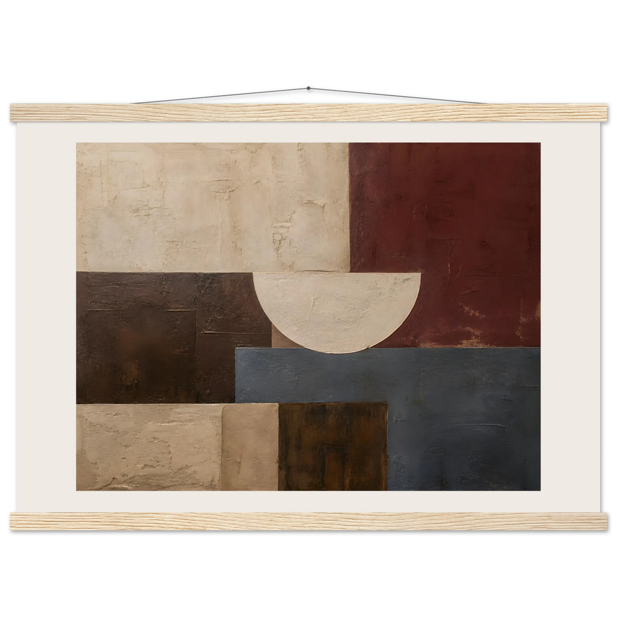 Ruby Blocks: geometric abstract, red and texture. Fine art poster with wooden hanger by The Light Stays.