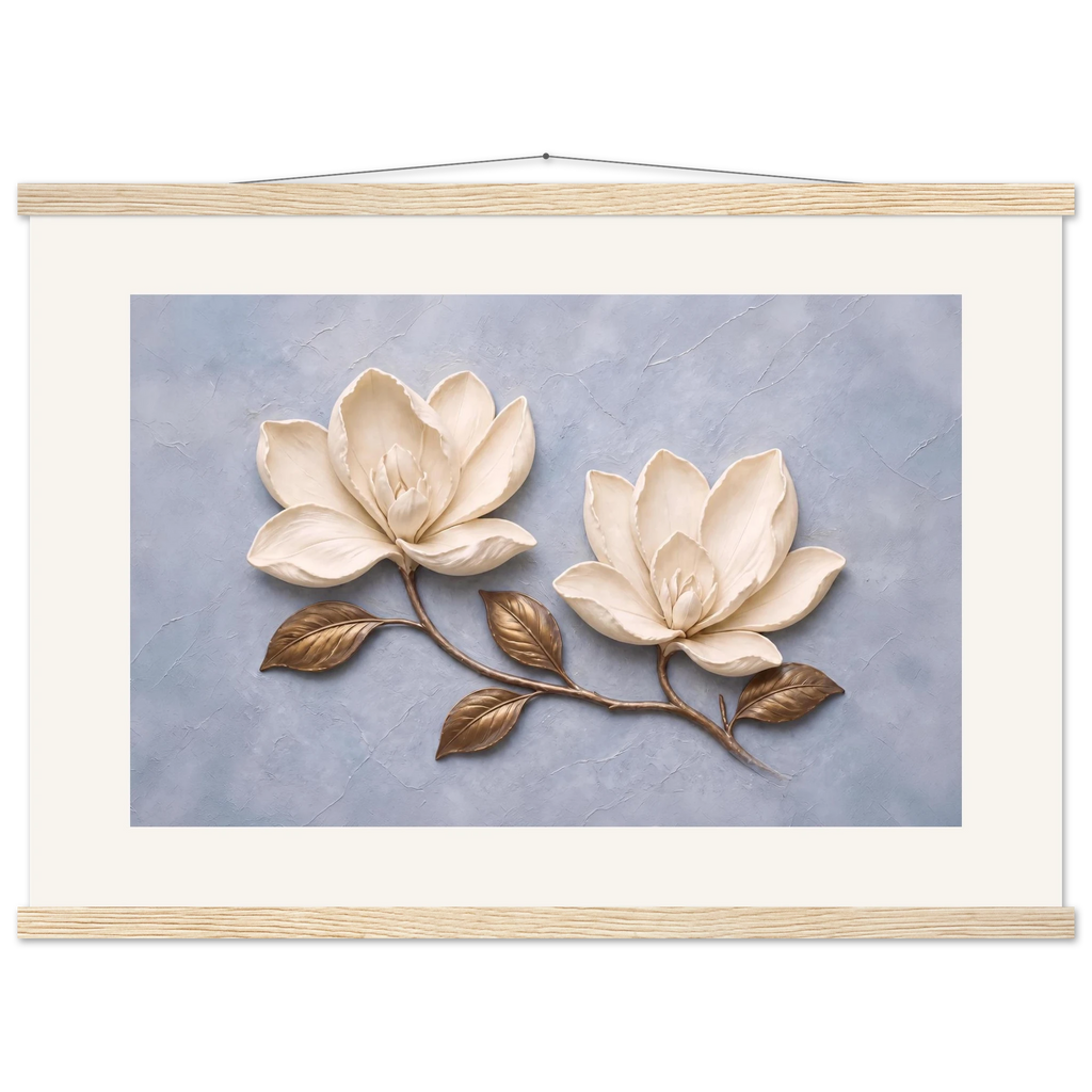 Bronze Magnolia: flowers and botanical. Fine art poster, alternate frame and size.