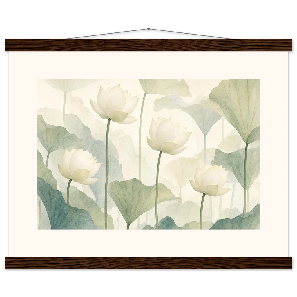 Ivory Lotus Screen: flowers and botanical. Museum-quality fine art poster.
