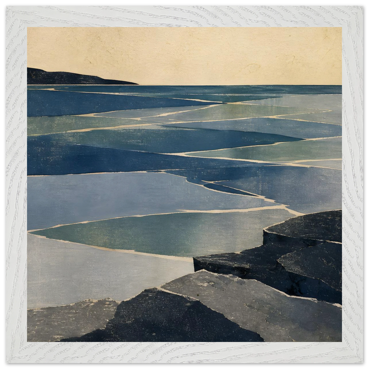 Indigo Tide: coastal landscape, jade water and japandi. Framed fine art print by The Light Stays.