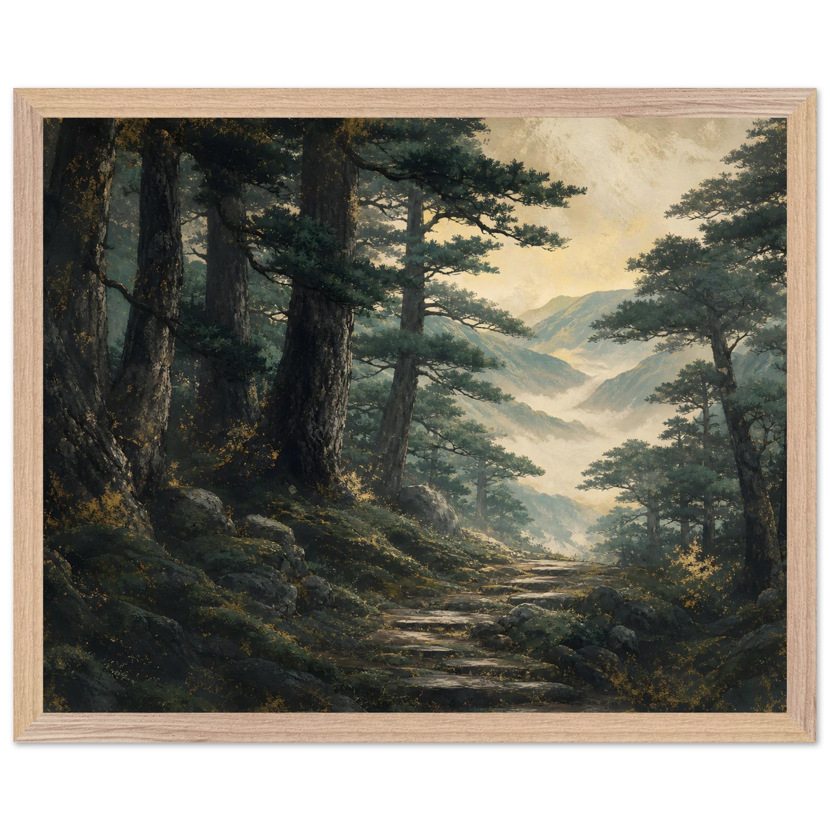 Cypress Passage, japanese art and japandi. Archival framed fine art print shown framed.