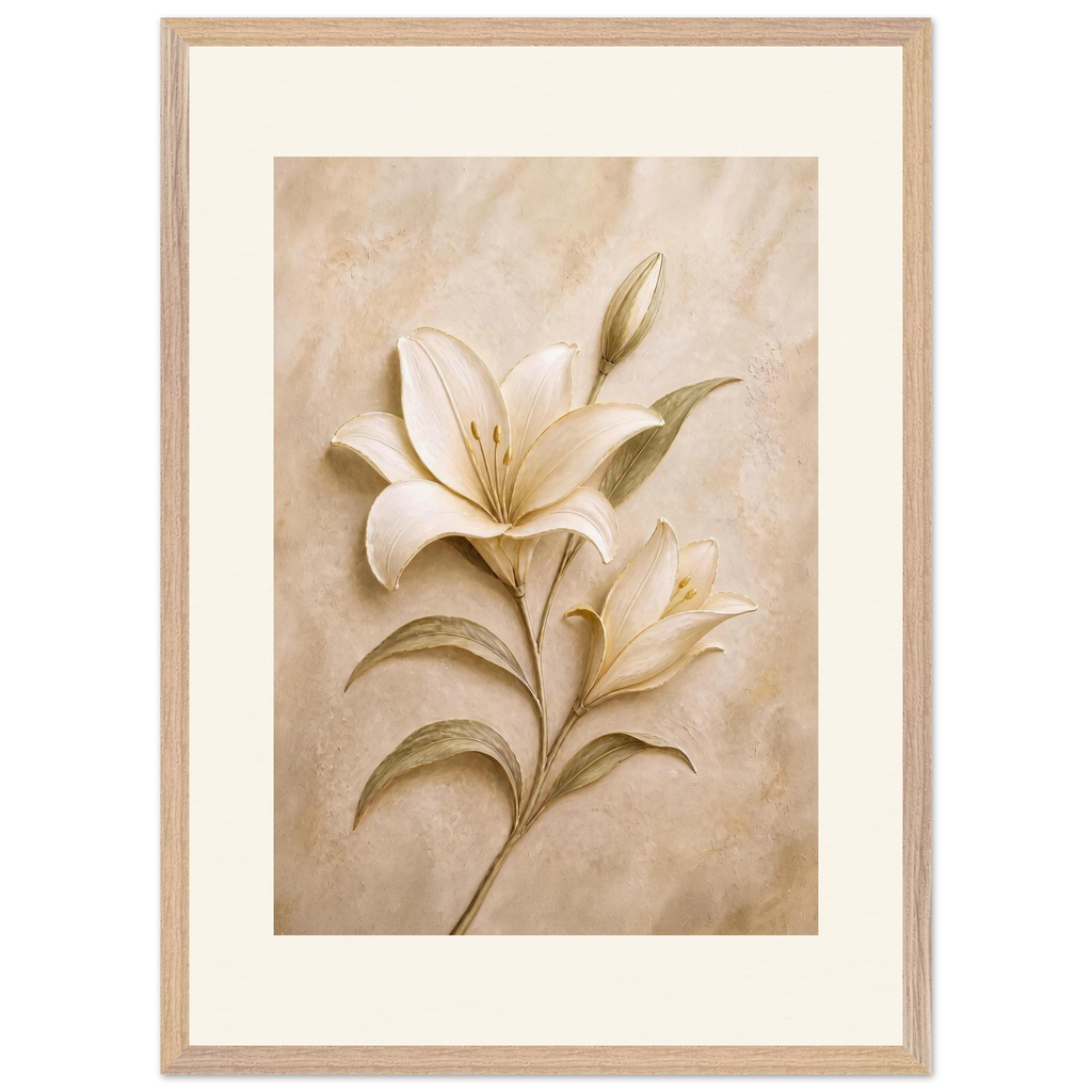 Alabaster Lily, flowers and botanical. Archival framed fine art print shown framed.