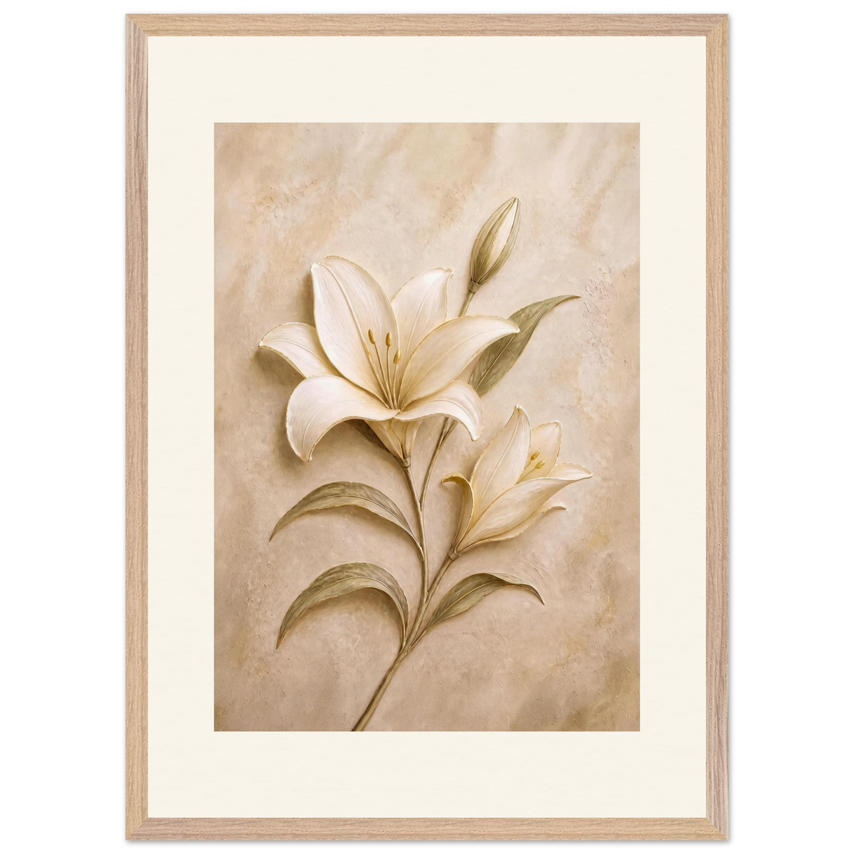 Alabaster Lily, flowers and botanical. Archival framed fine art print shown framed.