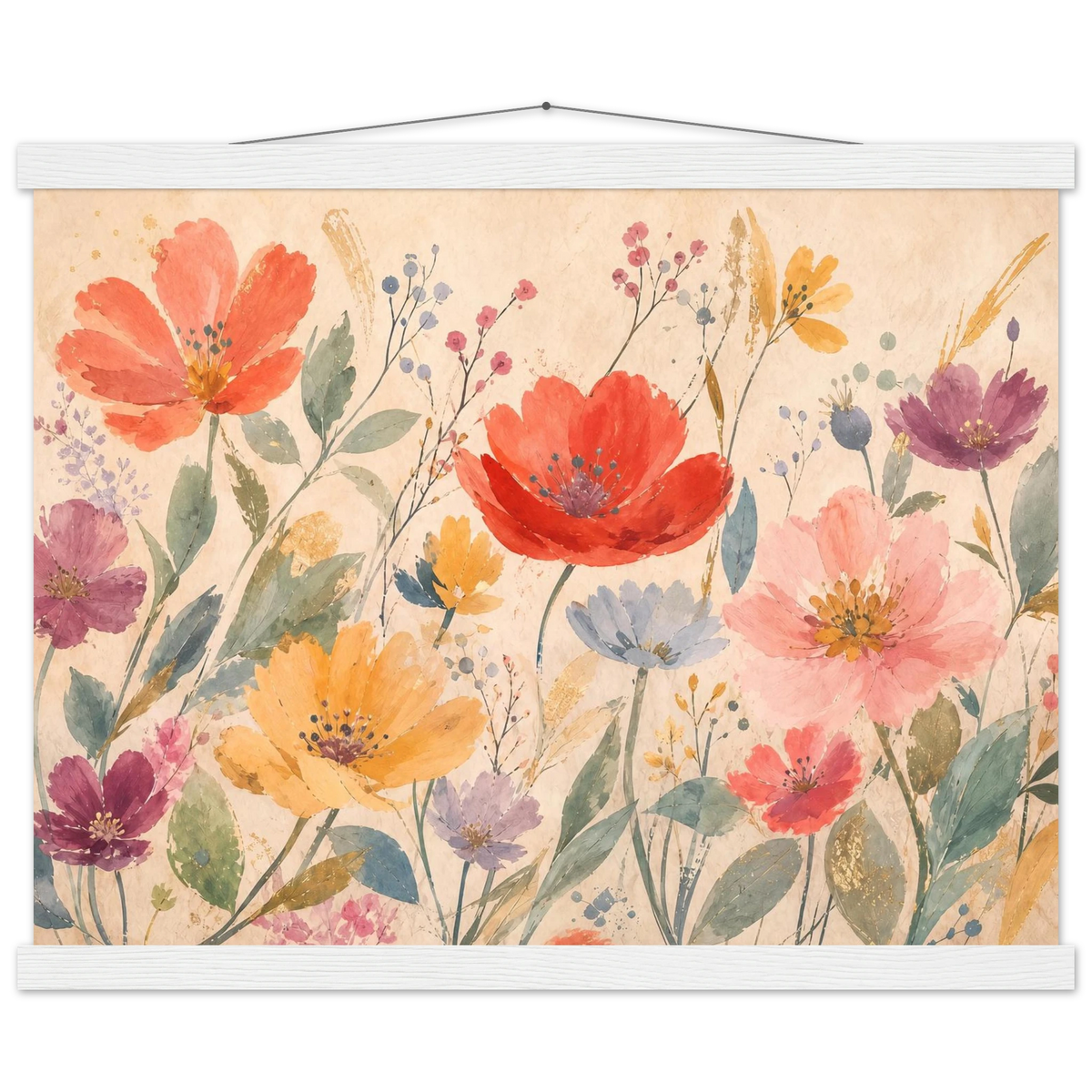 Floral Rhythm, flowers and botanical. Archival fine art poster shown framed.