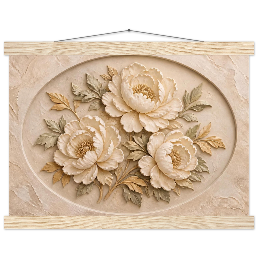 Peonies in Stone: flowers and botanical. Fine art poster, alternate frame and size.