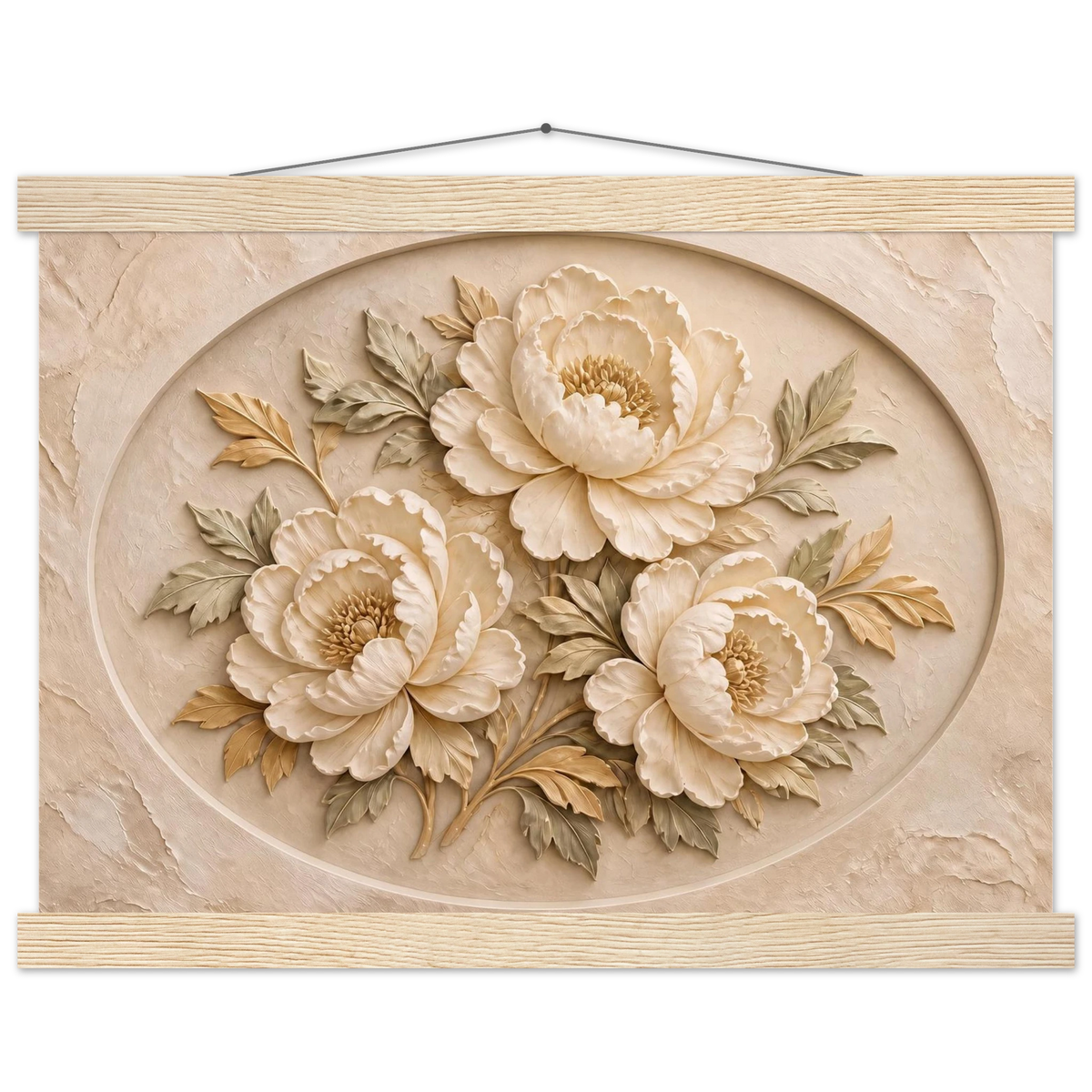 Peonies in Stone: flowers and botanical. Fine art poster, alternate frame and size.