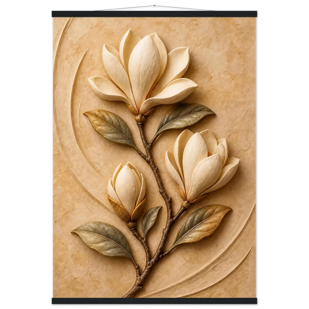 Magnolia Arc, flowers and botanical. Archival fine art poster shown framed.