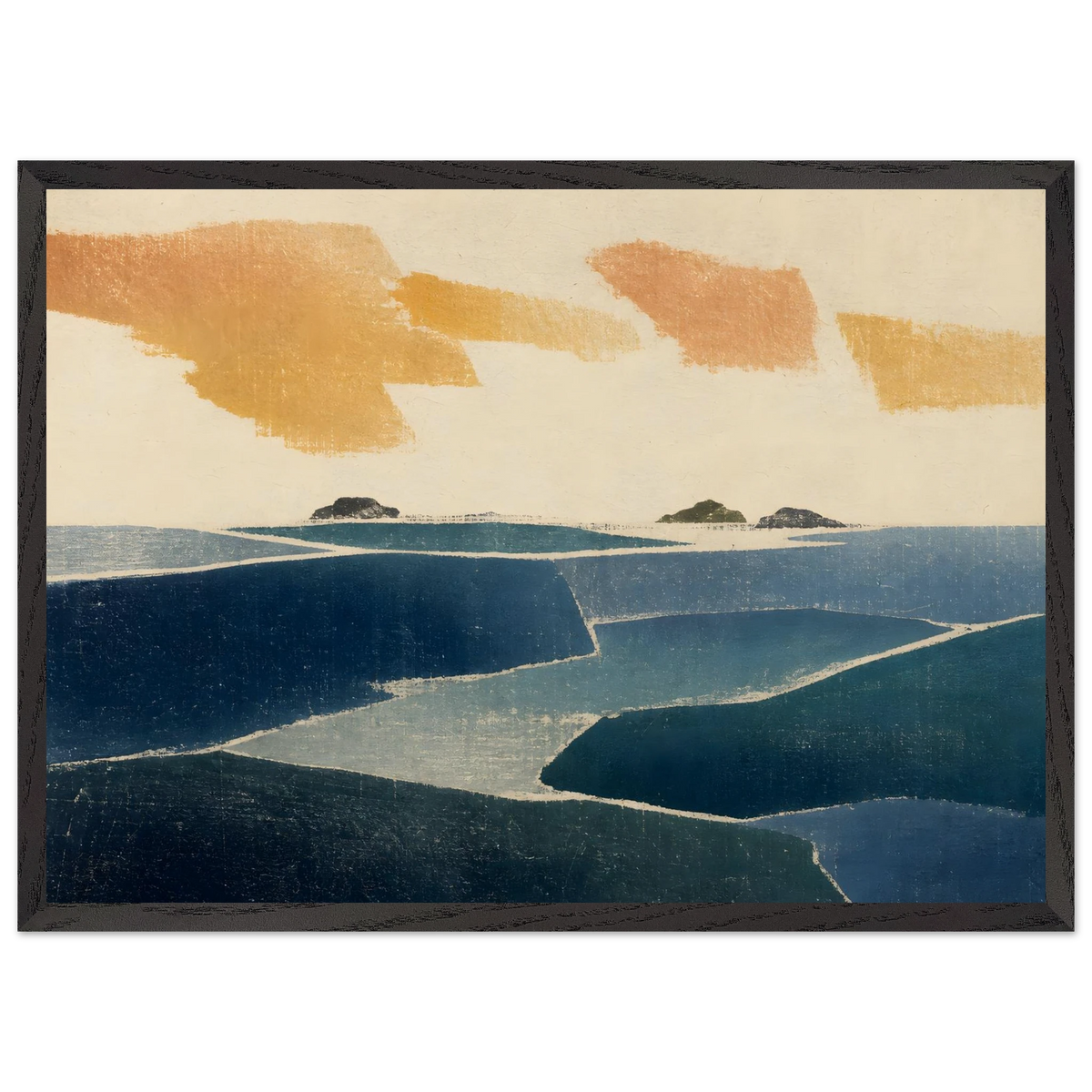 Amber and Indigo: abstract, coastline and color field. Framed fine art print by The Light Stays.