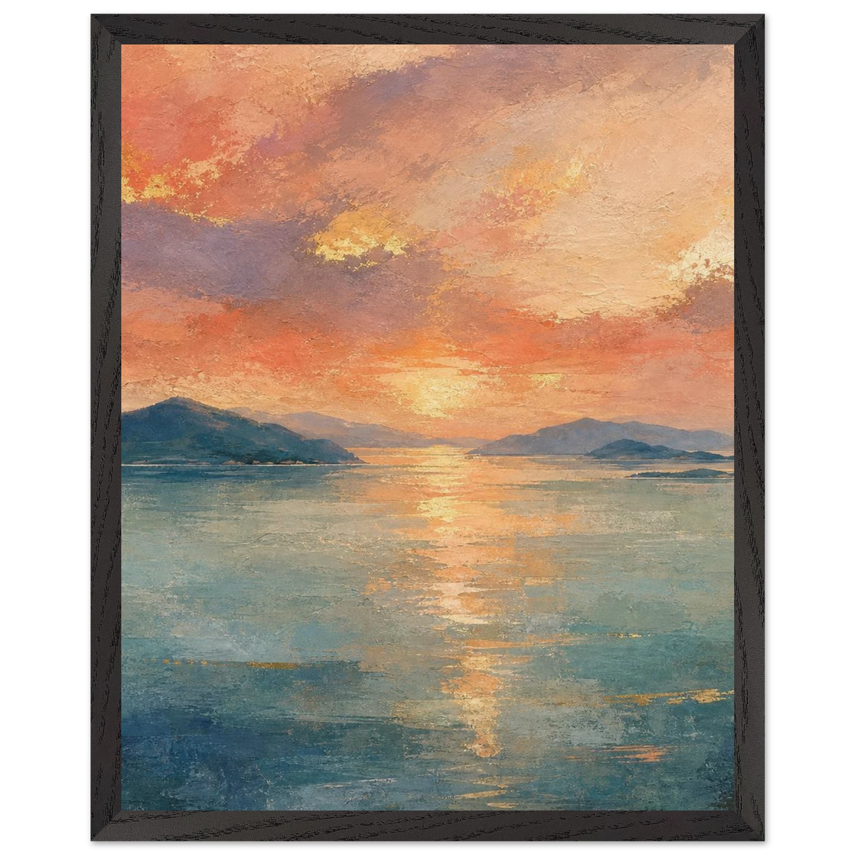 Setouchi Peach Dawn: riviera and japandi. Framed fine art print by The Light Stays.