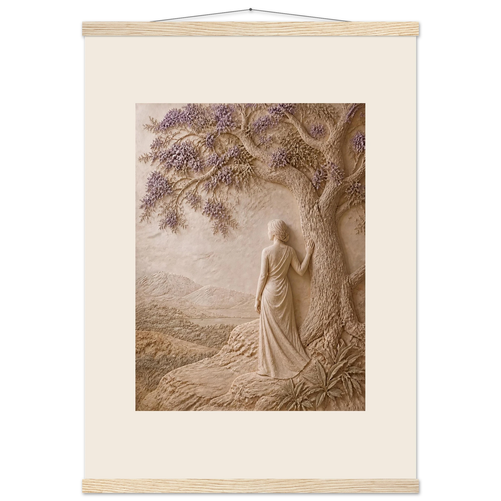 Old Friend, impasto, figure and companion tree. Archival fine art poster shown framed.