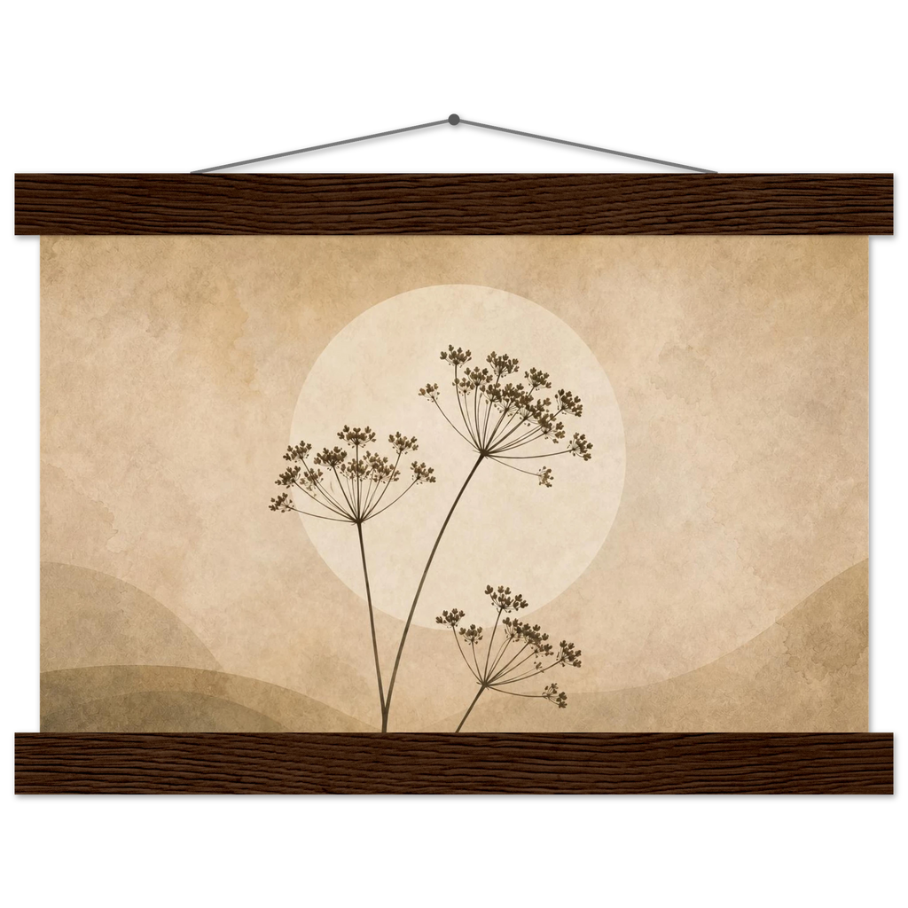 Pôster Wild Stems com suporte de madeira, hastes botânicas suaves em composição circular