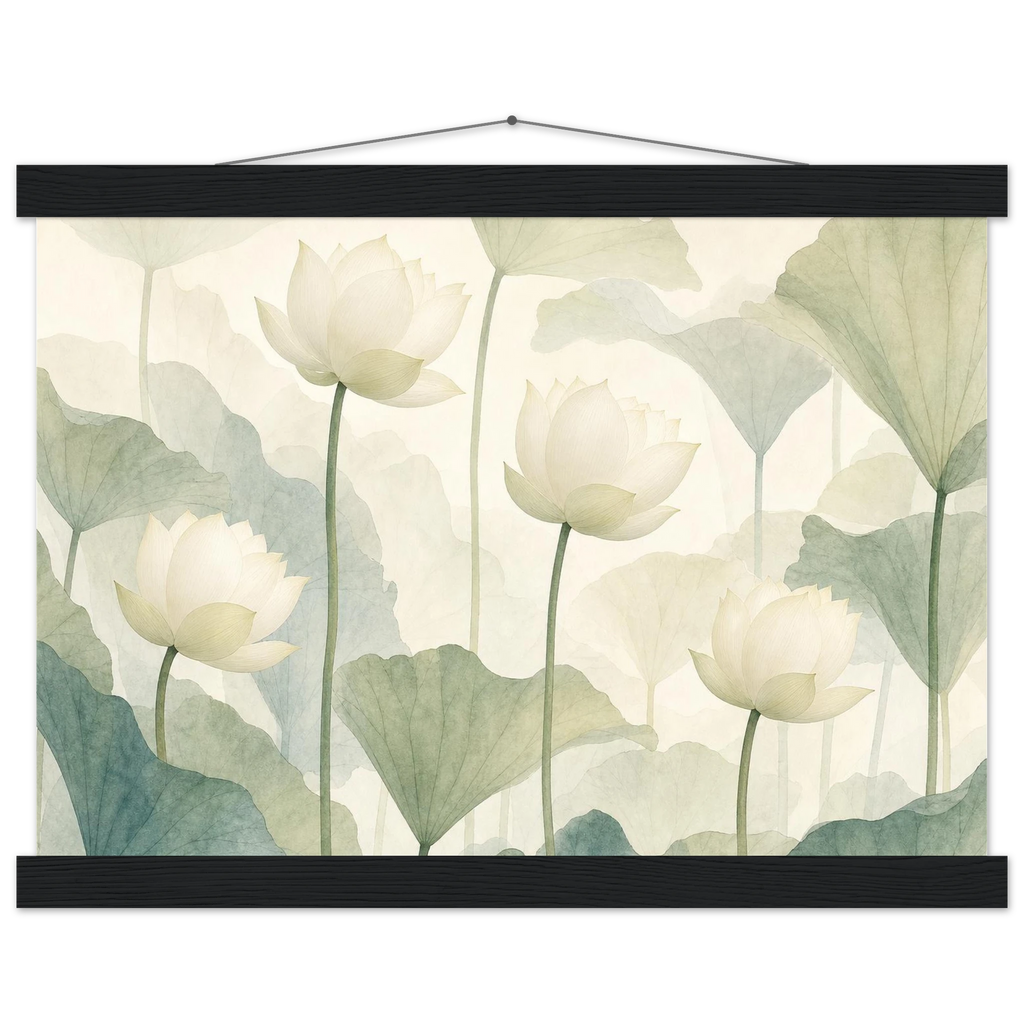 Ivory Lotus Screen: flowers and botanical. Museum-quality fine art poster.