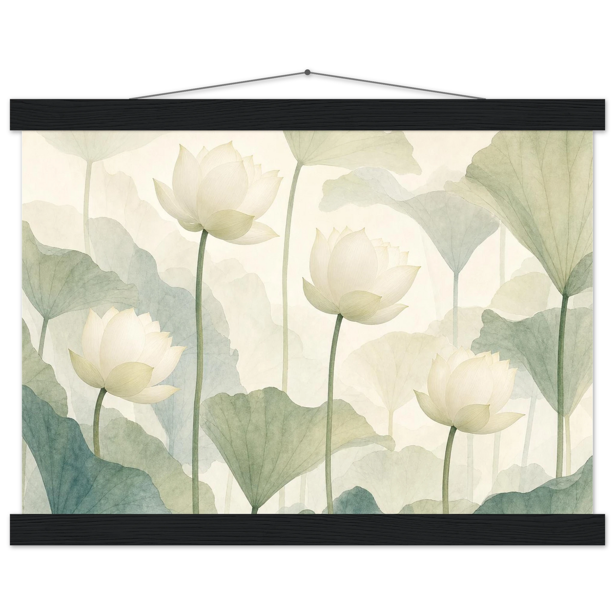 Ivory Lotus Screen: flowers and botanical. Museum-quality fine art poster.