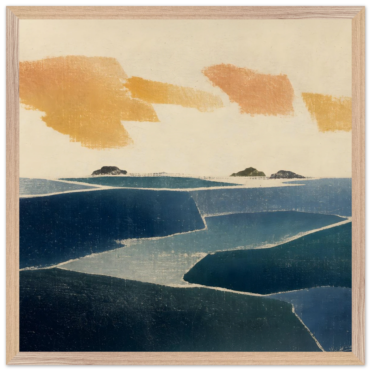 Amber and Indigo: abstract, coastline and color field. Framed fine art print by The Light Stays.
