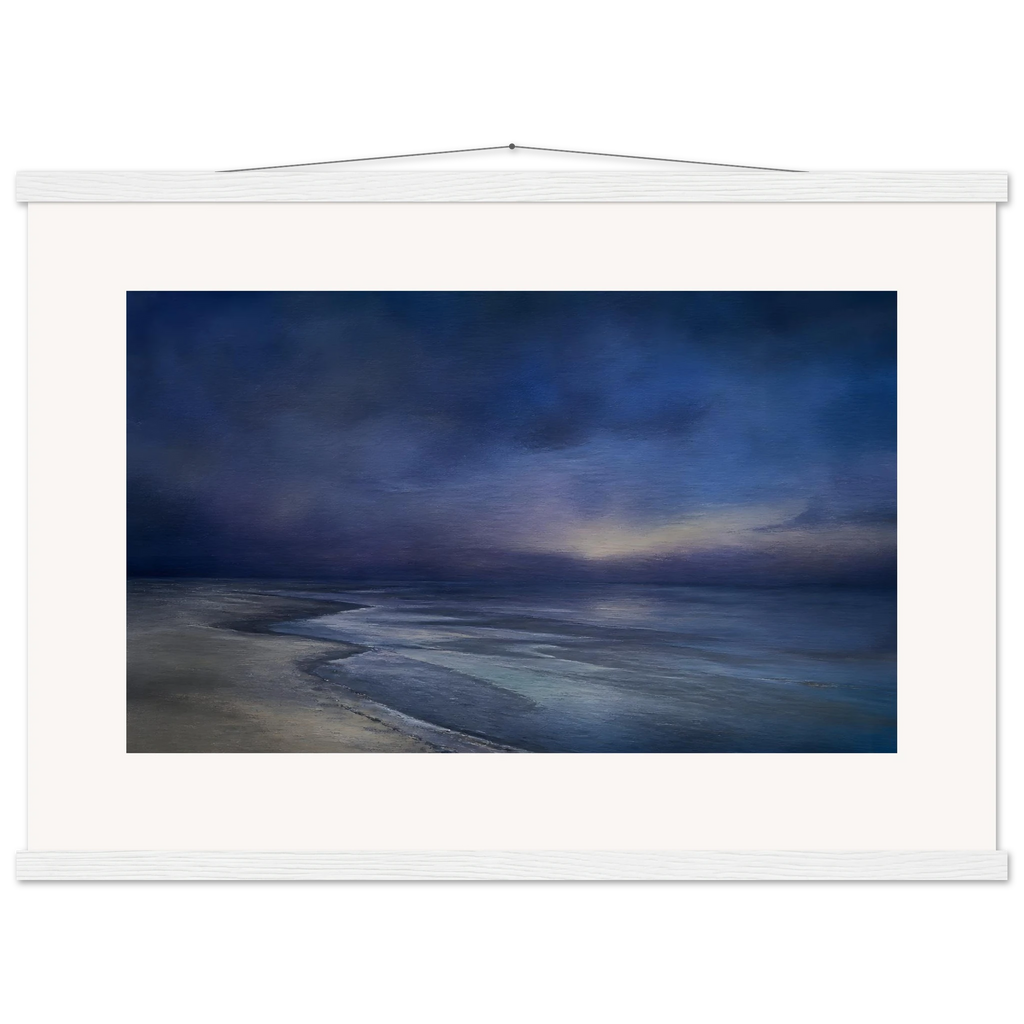 Blue Hour Shore: sea and coastal landscape. Museum-quality fine art poster.