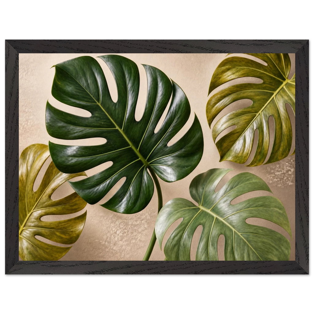 Four Greens: leaves, vivid green and impasto. Framed fine art print by The Light Stays.