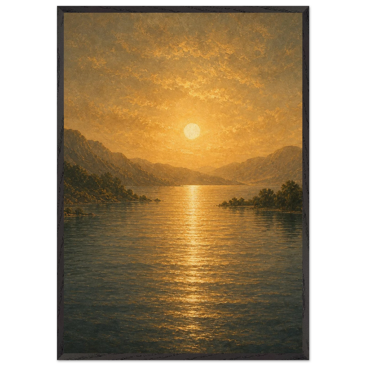 Golden Reflection: lake, sunset and mountains. Framed fine art print by The Light Stays.