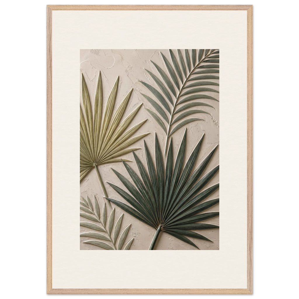 Carved Fronds: impasto, leaves and sand tones. Framed fine art print by The Light Stays.