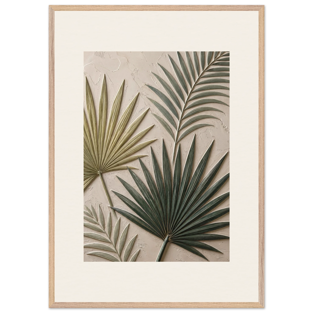 Carved Fronds: impasto, leaves and sand tones. Framed fine art print by The Light Stays.