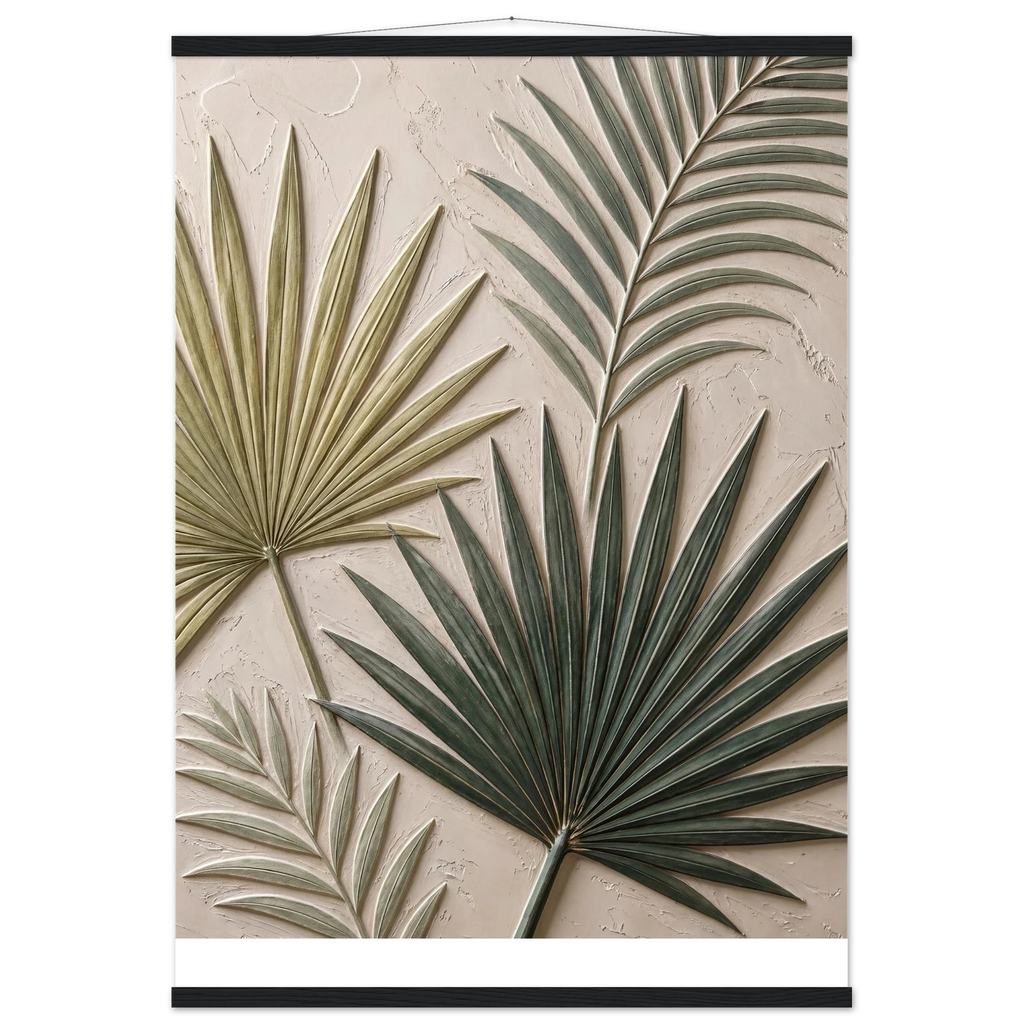 Carved Fronds: impasto, leaves and sand tones. Fine art poster by The Light Stays.