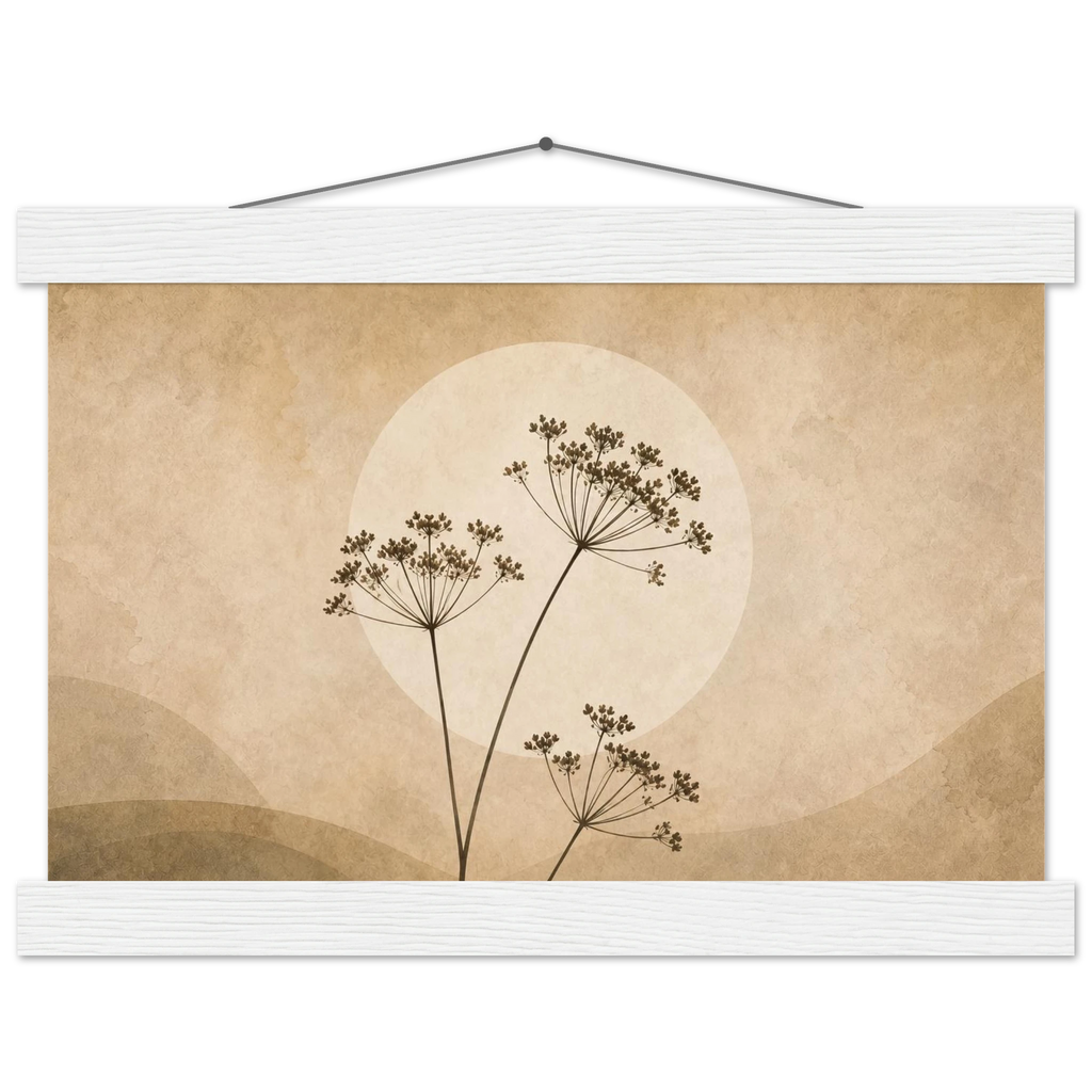 Pôster Wild Stems com suporte de madeira, hastes botânicas suaves em composição circular