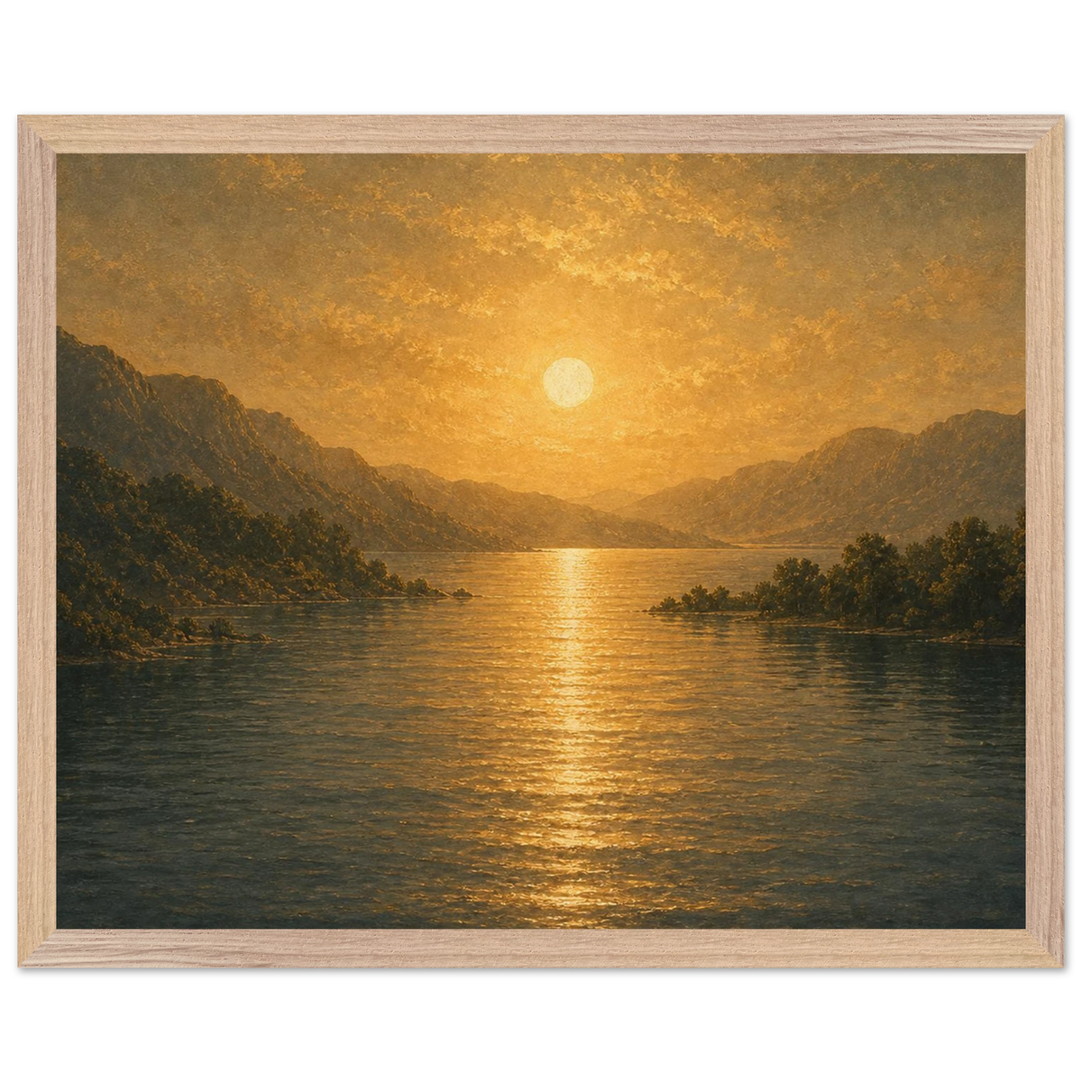 Golden Reflection: lake, sunset and mountains. Framed fine art print by The Light Stays.