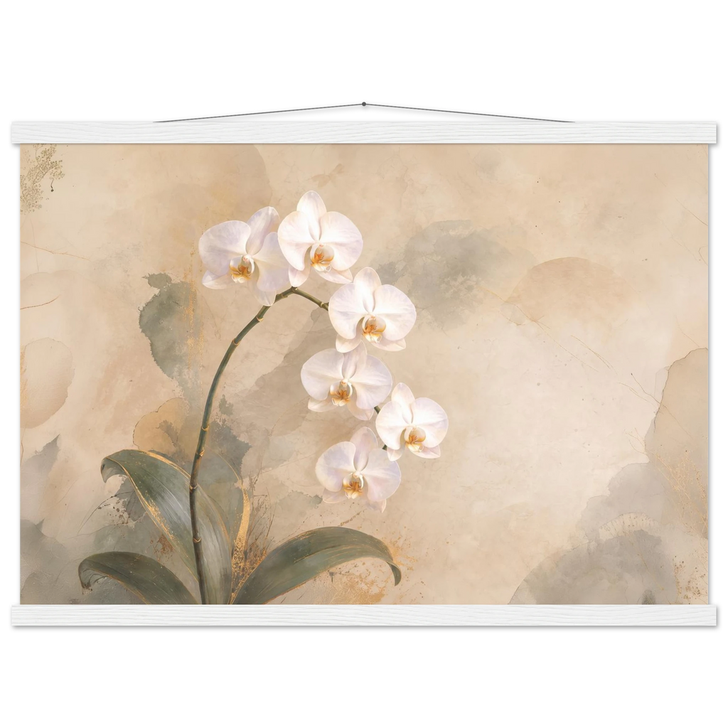 Orquídea Acesa, pôster floral com suporte de madeira da The Light Stays.