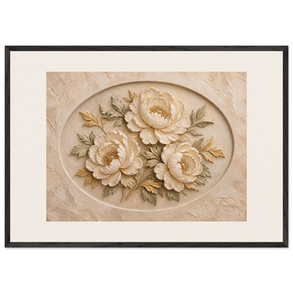 Peonies in Stone, flowers and botanical. Archival framed fine art print shown framed.