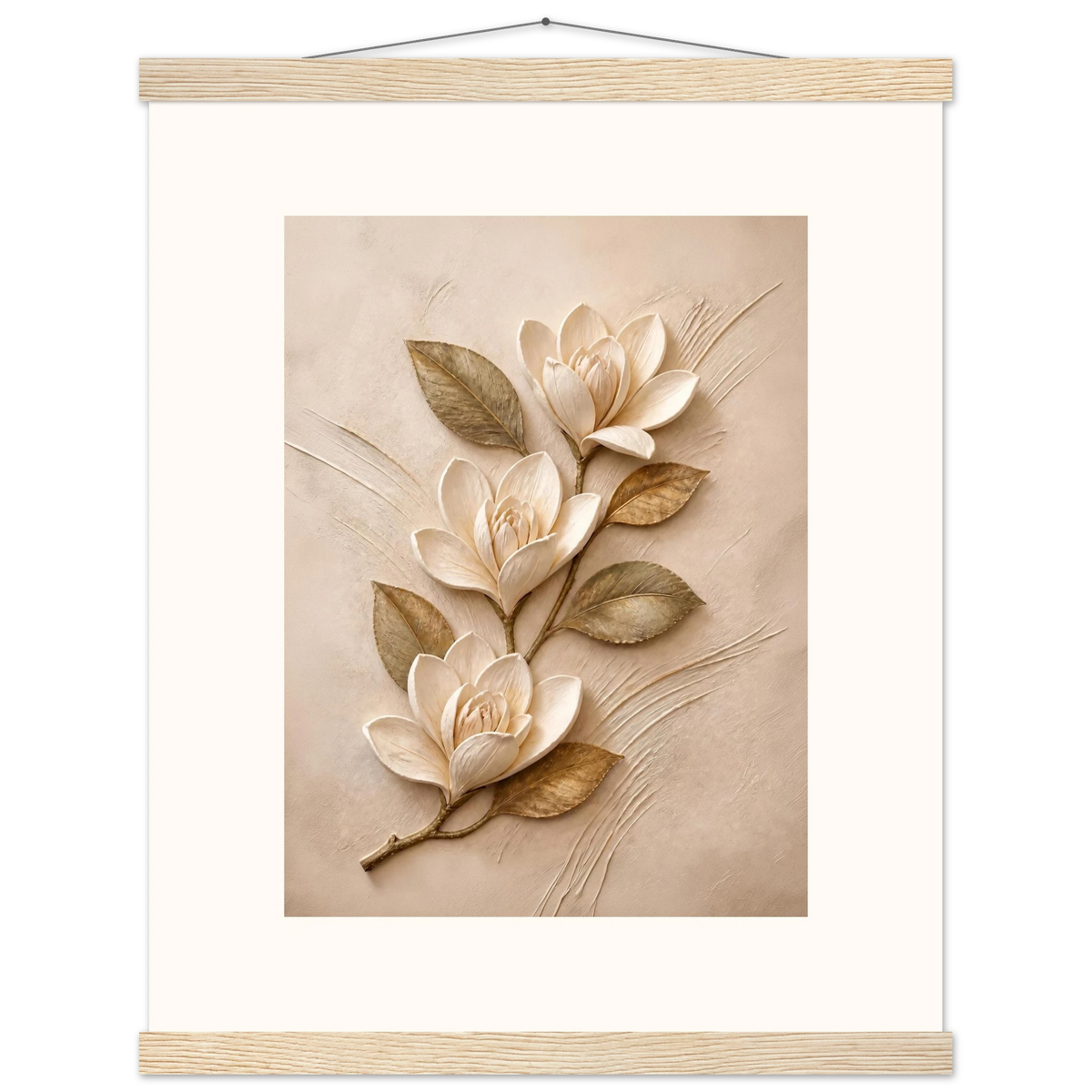 Magnolia Ascent, flowers and botanical. Archival fine art poster shown framed.