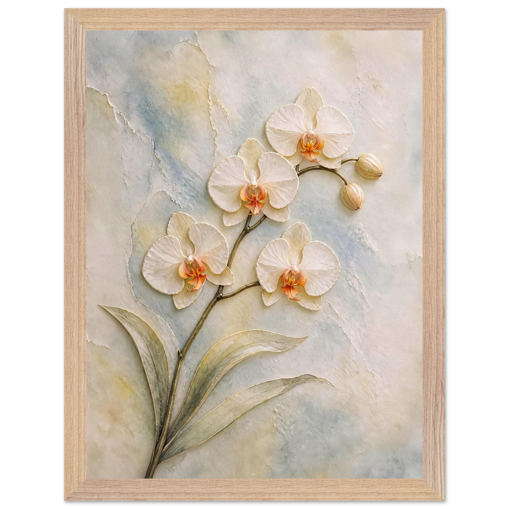 Porcelain Orchid: flowers and botanical. Framed fine art print, alternate frame and size.