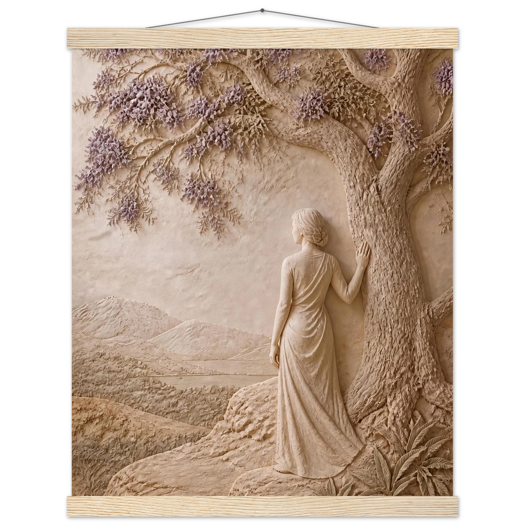 Old Friend: impasto, figure and companion tree. Fine art poster, alternate frame and size.