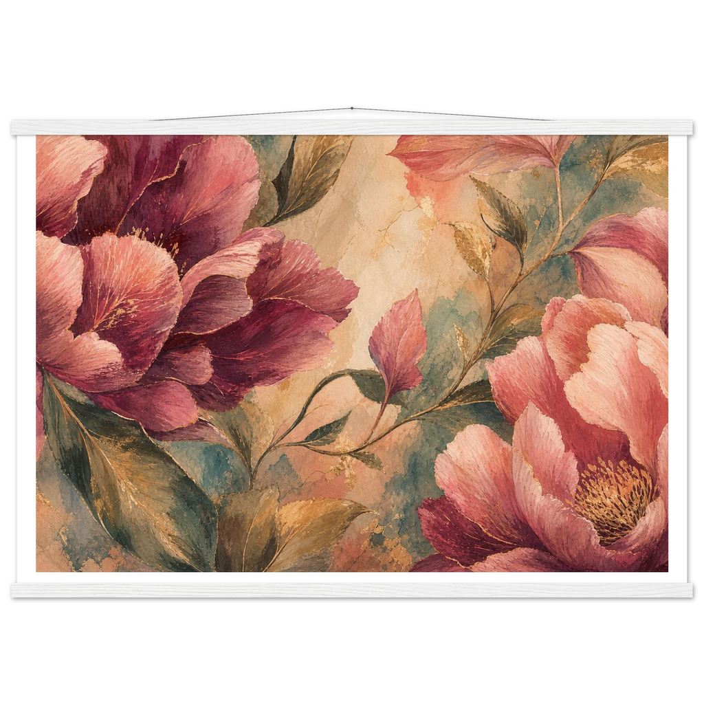 Crimson Peonies: flowers and botanical. Museum-quality fine art poster.
