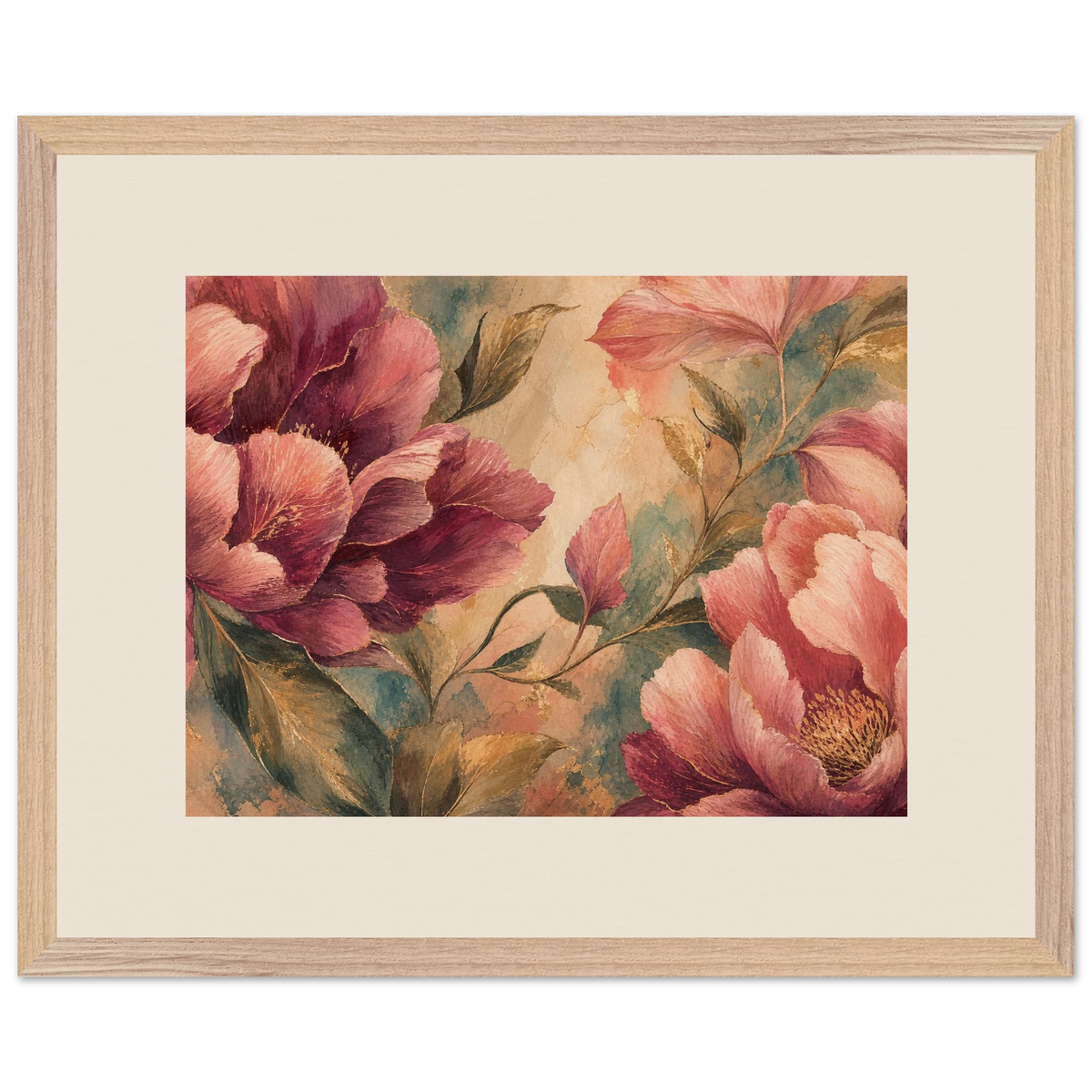 Crimson Peonies: flowers and botanical. Framed fine art print, alternate frame and size.