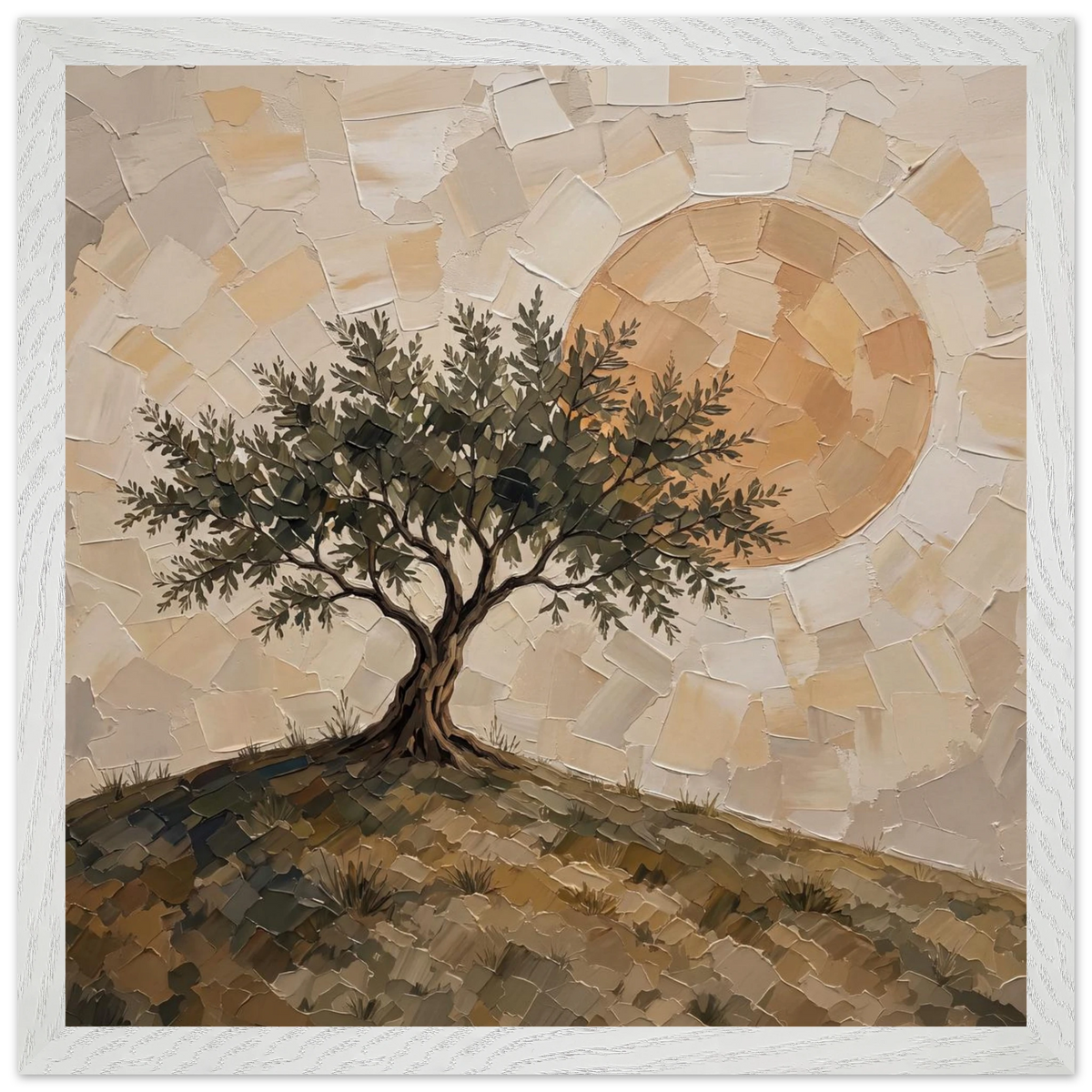 Olive Noon: hills, botanical and golden tones. Framed fine art print by The Light Stays.