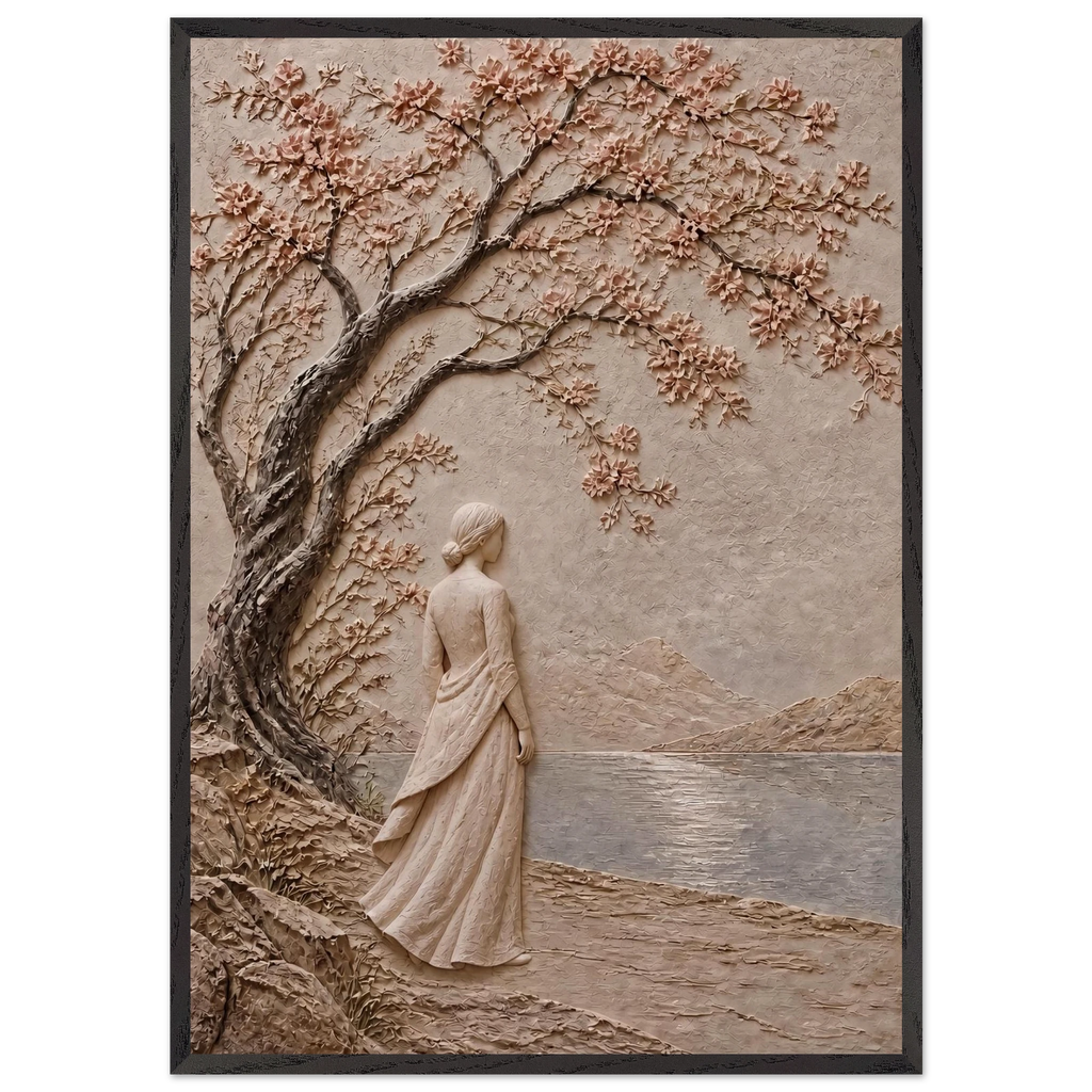 Spring Walk: petra and flora. Framed fine art print, alternate frame and size.