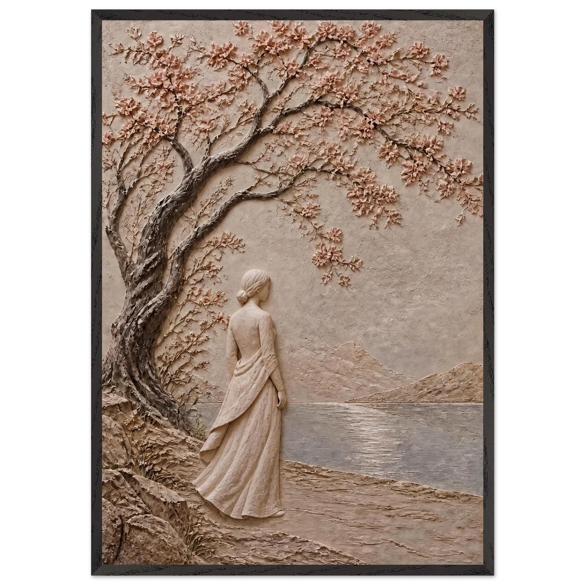 Spring Walk: petra and flora. Framed fine art print, alternate frame and size.