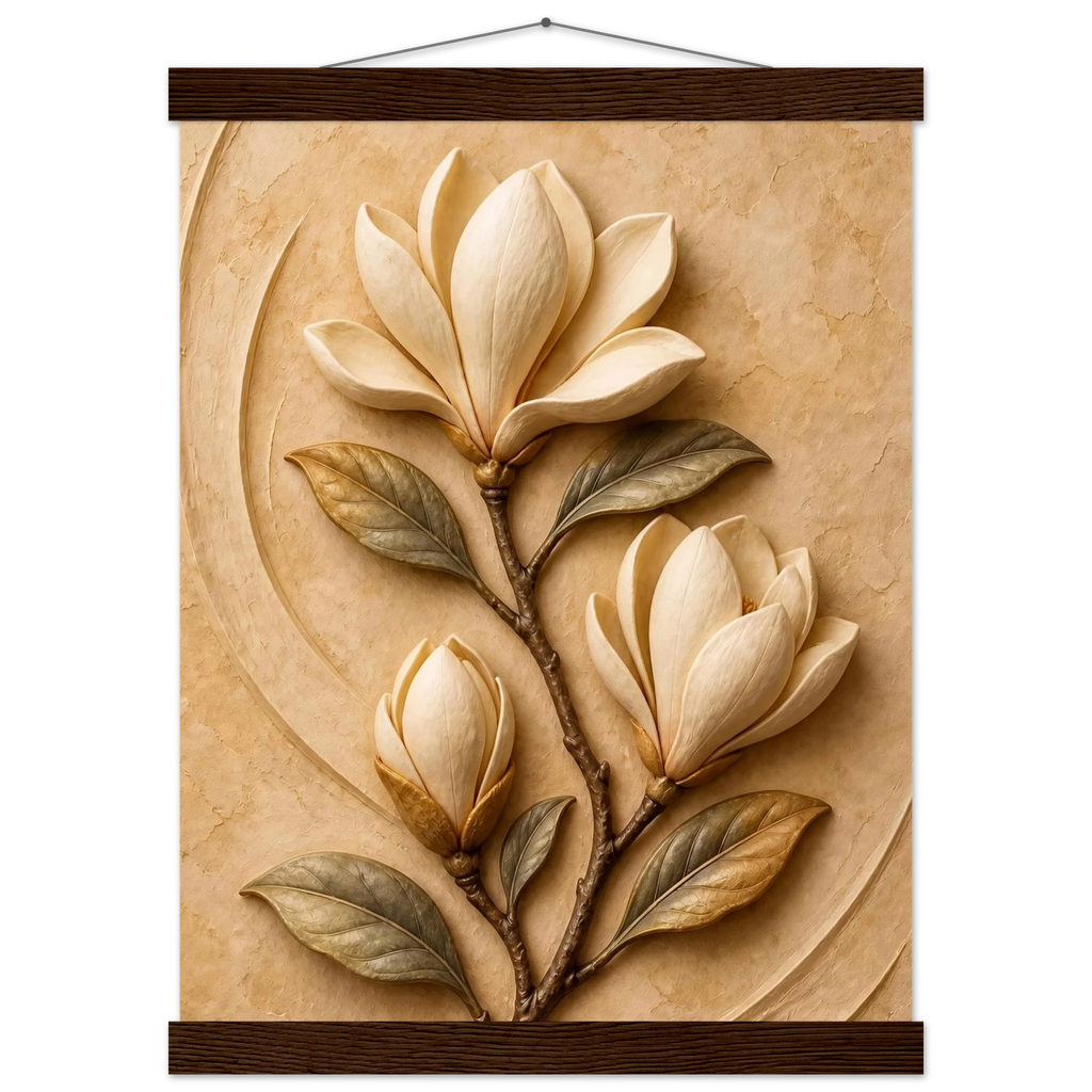 Magnolia Arc, flowers and botanical. Archival fine art poster shown framed.