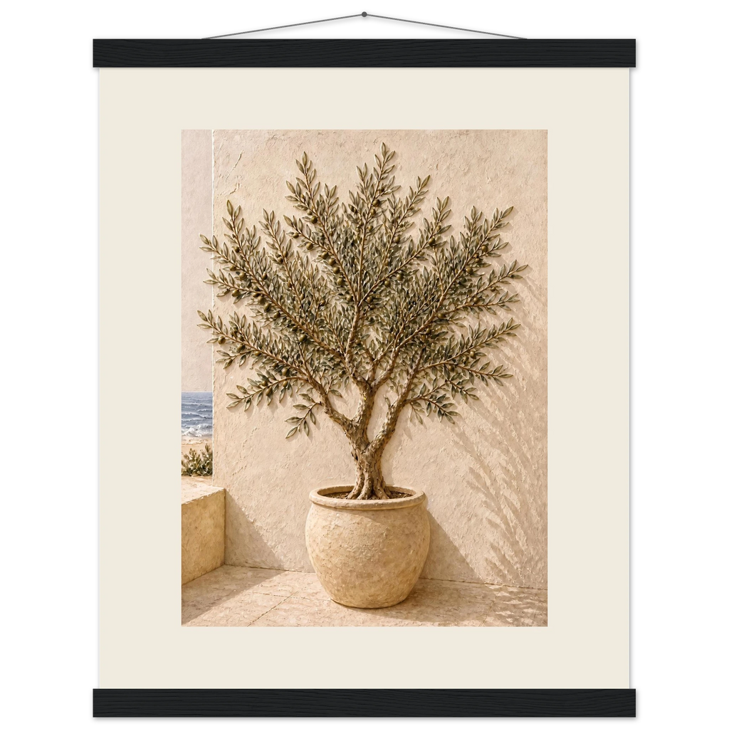 Olive Terrace: landscape and sun. Museum-quality fine art poster.