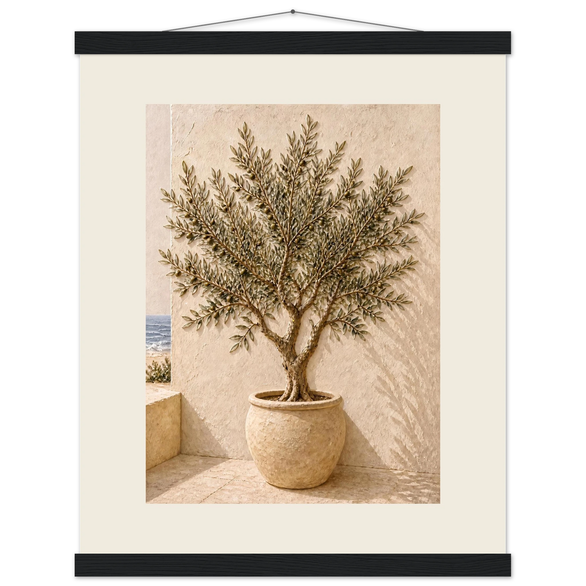 Olive Terrace: landscape and sun. Museum-quality fine art poster.