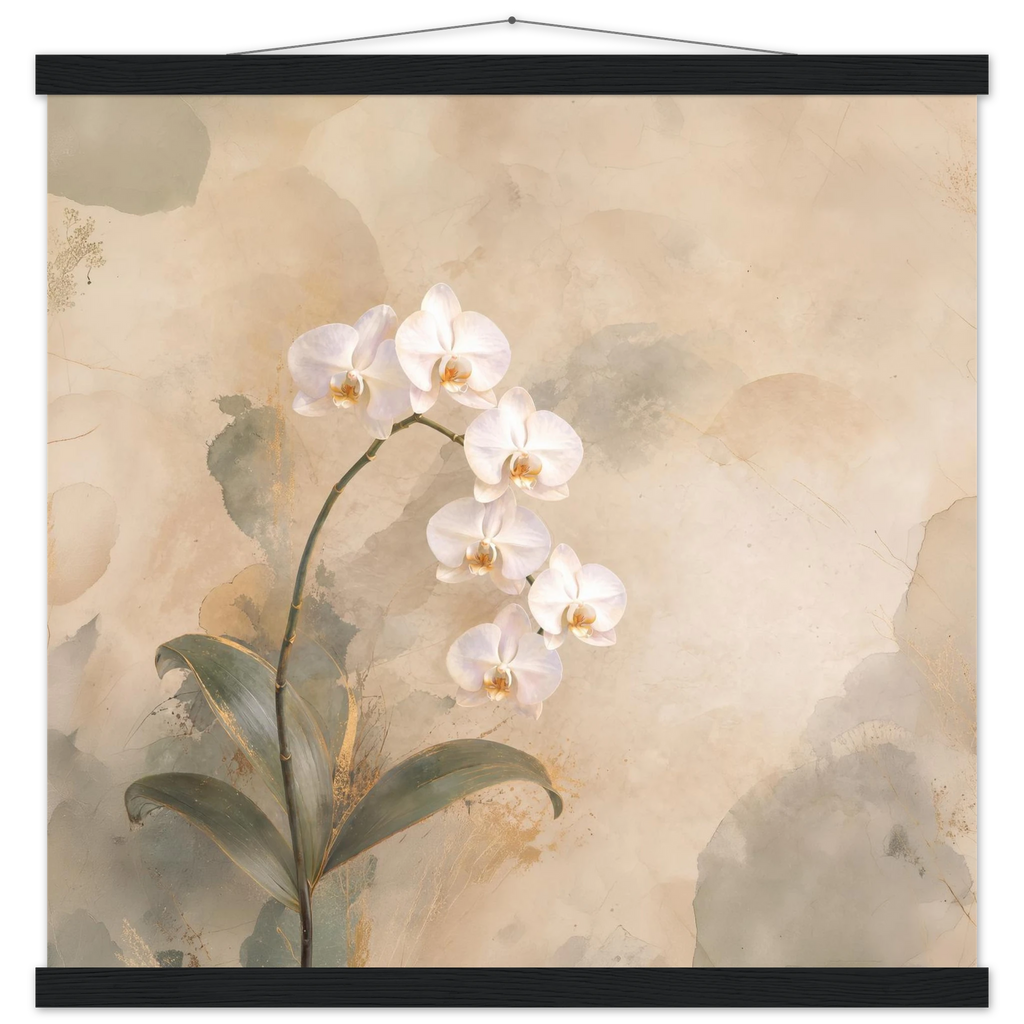 Orquídea Acesa, pôster floral com suporte de madeira da The Light Stays.