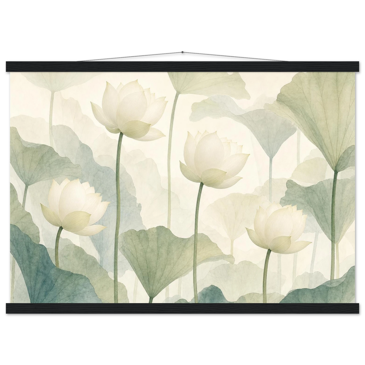 Ivory Lotus Screen: flowers and botanical. Museum-quality fine art poster.