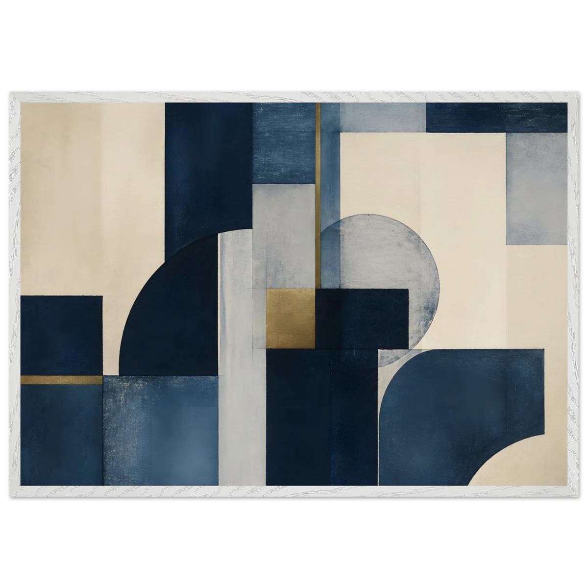 Blue Architecture: geometric abstract, blue and cream. Museum-quality framed fine art print.