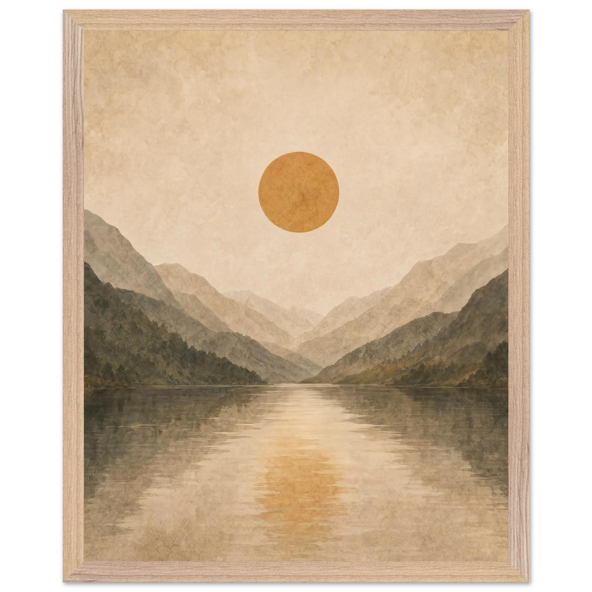 Lake Mirror: mountains, sunset and sun reflection. Framed fine art print by The Light Stays.