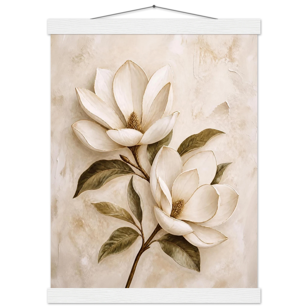 Gilded Magnolia: flowers and botanical. Museum-quality fine art poster.